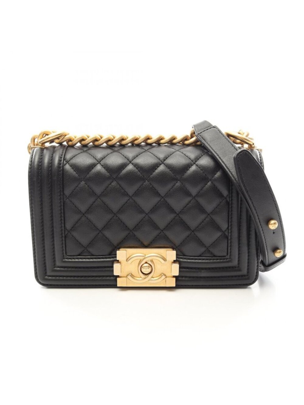 Chanel Shoulder Bag Boy Small Black Lambskin Chain